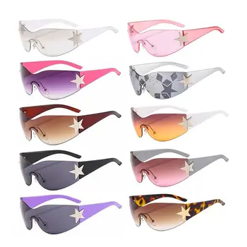 Негабаритные солнцезащитные очки Y2K без звездной оправы, модные солнцезащитные очки в стиле панк, Цельные велосипедные очки UV400, очки для спортивного вождения.