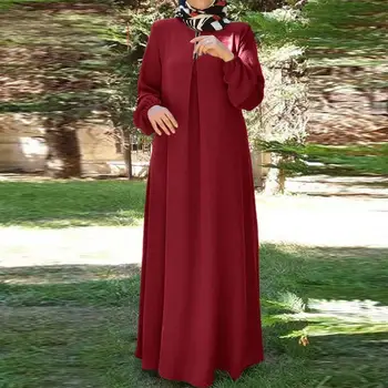 Платья для мусульманок, осеннее Элегантное свободное однотонное длинное платье, мусульманское платье Абайя, женское мусульманское платье