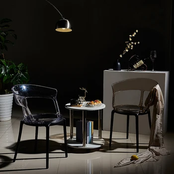 Прозрачные пластиковые обеденные стулья со спинкой в скандинавском стиле для отдыха, Акриловый обеденный стул для макияжа, Домашняя мебель для спальни, Современный стул для комнаты